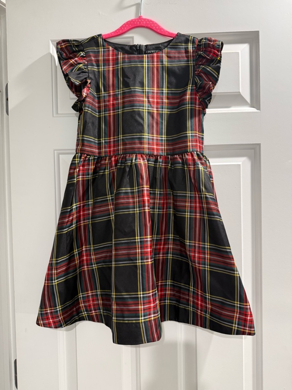 Crewcuts Red, Black & Yellow Plaid Ruffle-Sleeve Dress